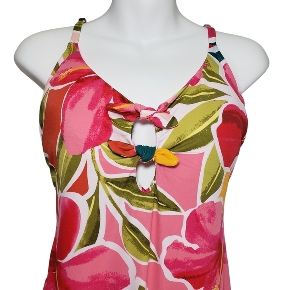 Beach Betty Pink Floral Front Tie One-Piece Sz M - Picture 2 of 5